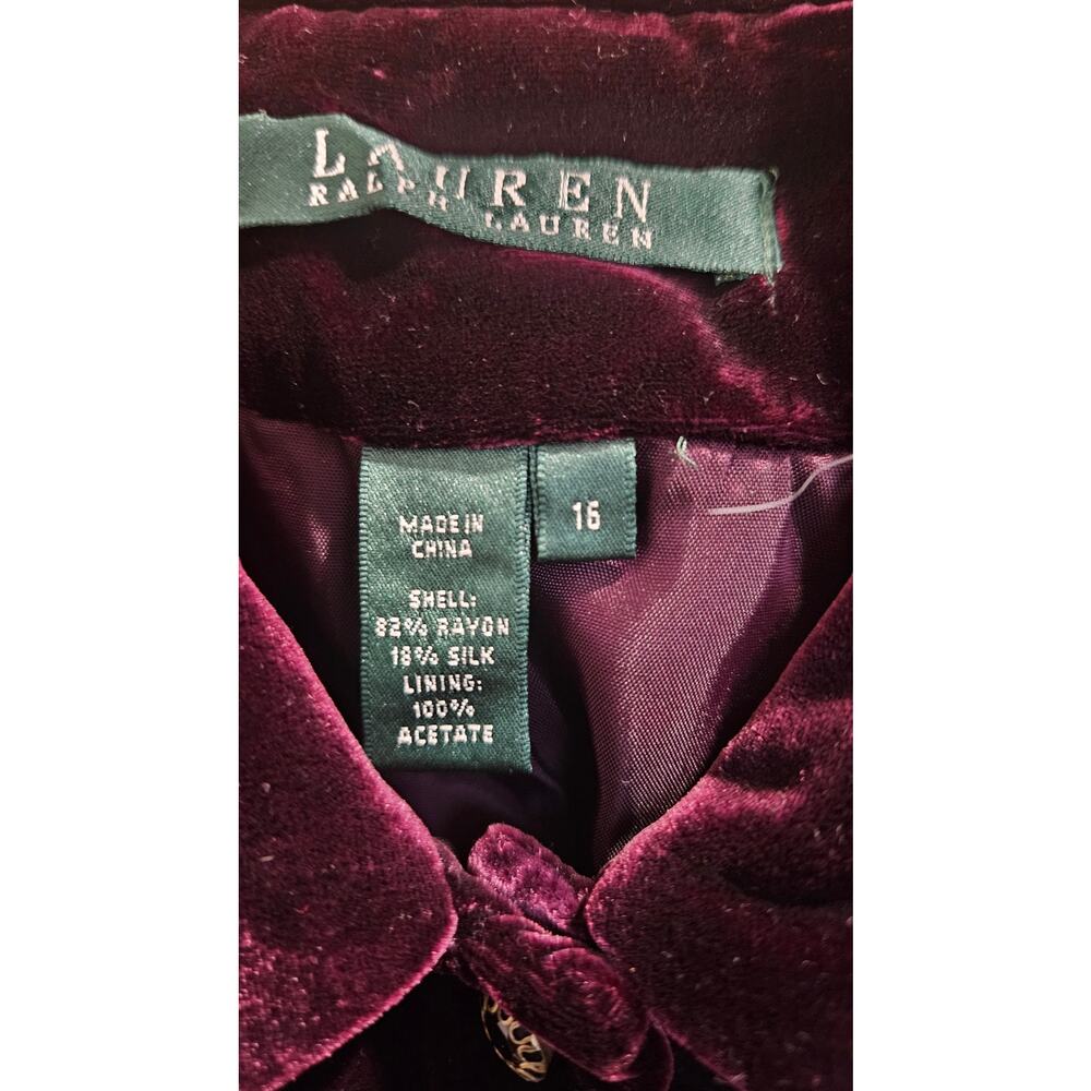 Lauren Ralph Lauren Velvet Button Up Shirt Gold Buttons Size 16 - Picture 5 of 5